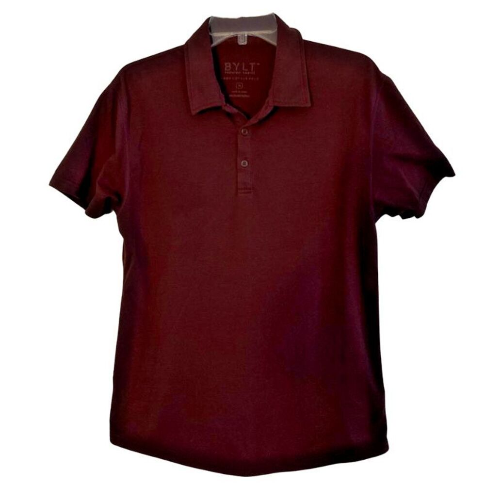 BYLT Premium Basics Polo Shirt Mens Sz M Burgundy Drop Cut Short Sleeve Classic